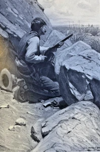 1912 Magazin Illustration W Herbert Dunton Lawman mit Gewehr hinter Felsen - Bild 1 von 2