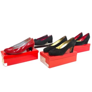 LOTE x4 zapatos de salón de colección Charles Jourdan & Escada negros/rojos de cuña talla 8 M/B - Imagen 1 de 12