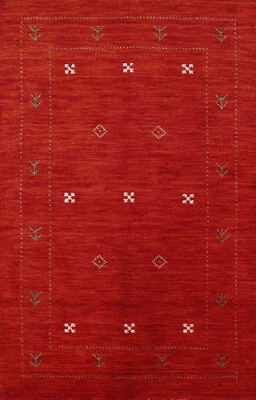 Artisan-crafted Orange Gabbeh Rug Wool Handmade Foyer Carpet 3x5 ft. - Image 1 of 4