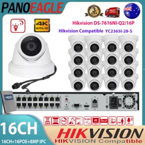 Hikvision 16CH 4K 16 PoE NVR Security System Kit 8MP Turret IR IP Camera w/ MIC - Picture 1 of 25