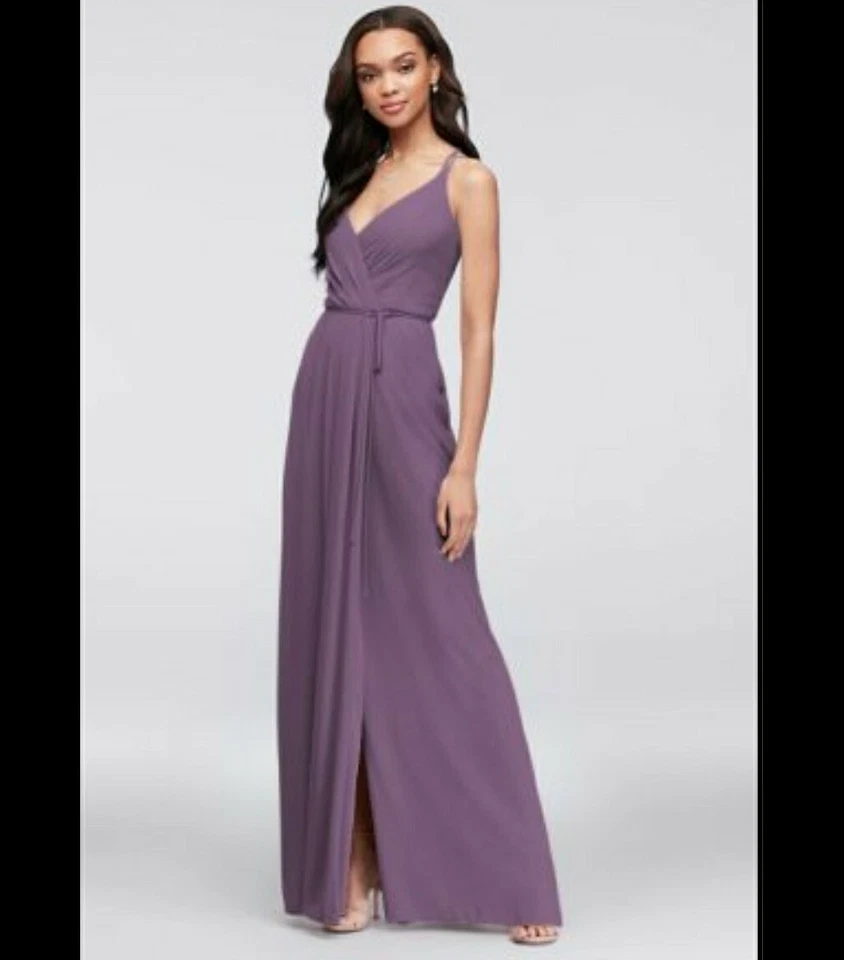 NEW Davids Bridal Bridesmaid Wrap Dress Chiffon Purple Wisteria Size 0 Georgette - Image 1 of 4