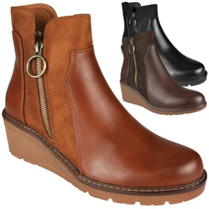 Damas Botines Cuñas Mujeres Tacón Cremallera Plataforma Zapatos Tallas Cómodas - Imagen 1 de 10