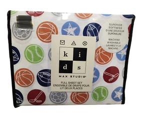 Max Studio Sports FULL 4 pc Sheet Set Basketball Football Hockey Soccer Baseball - Picture 1 of 2
