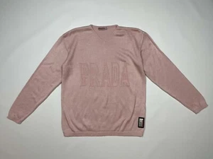 Prada HNT Cotton Polyester Knit V-Neck Sweater Pullover Pink Size L - Picture 1 of 12