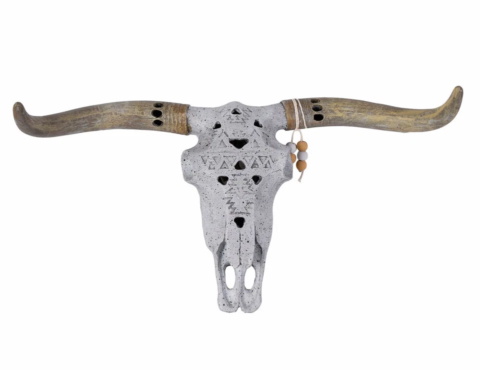 PALAZZO INT Bulle Stier Kuh Schädel Longhorn Skulptur Geweih BBQ Deko Boho Rinderschädel