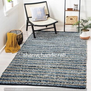 Handcrafted Rug jute & denim handmade reversible area carpet floor living rugs - Picture 1 of 9