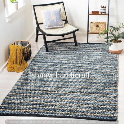 Handcrafted Rug  jute & denim handmade reversible area carpet floor living rugs - Image 1 of 4