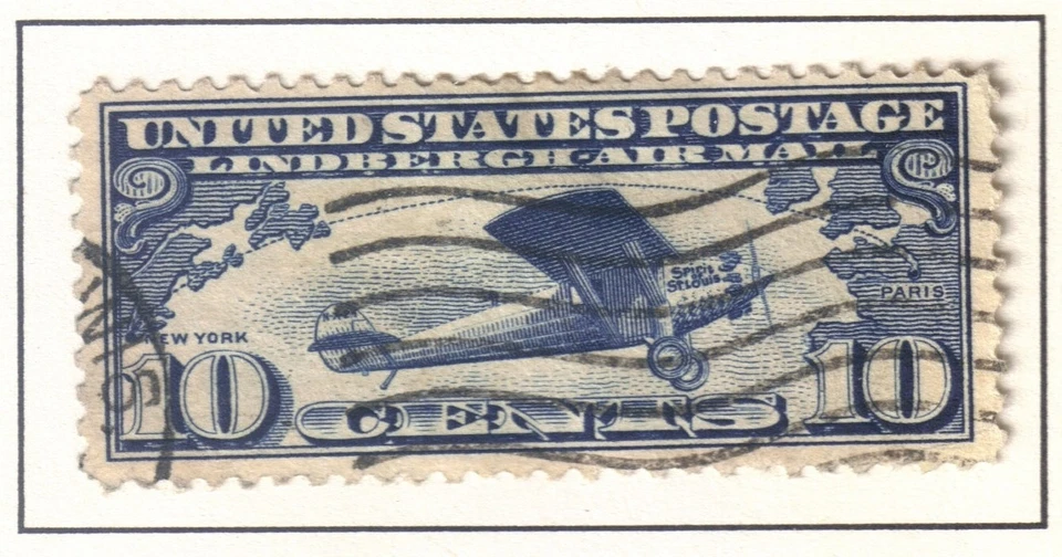 US 1927 Air Mail Stamp, Charles Lindbergh, Spirit of St. Louis, Scott C10, Used - Image 1 of 1