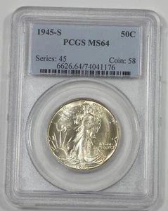 Medio dólar Walking Liberty 1945-S certificado graduación profesional MS 64 plata 50c - Imagen 1 de 4