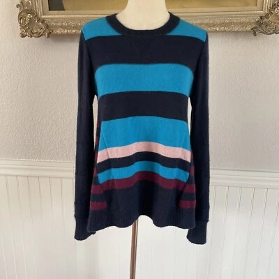 Suéter de cashmere Diane Von Furstenberg tamanho M azul listrado preppy  - Imagem 1 de 4
