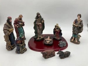 Set Natività Completo 10 Pezzi Base Legno Polistone Vintage - Foto 1 di 15