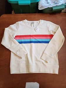 J. Top cuello redondo Crew Factory para mujer XS L/S marfil "rayas arco iris" nuevo con etiquetas. GB28 - Imagen 1 de 9