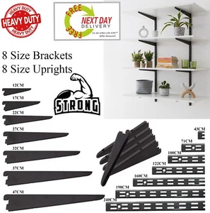 HD Twin Slot Shelving BLACK Wall Upright Bracket Adjustable BULK BOXs 2s & 10s - Picture 1 of 4