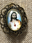 NEW* LOVELY CRYSTAL-DOME SACRED HEART OF JESUS BROOCH/PENDANT COMBO.Ag25X18