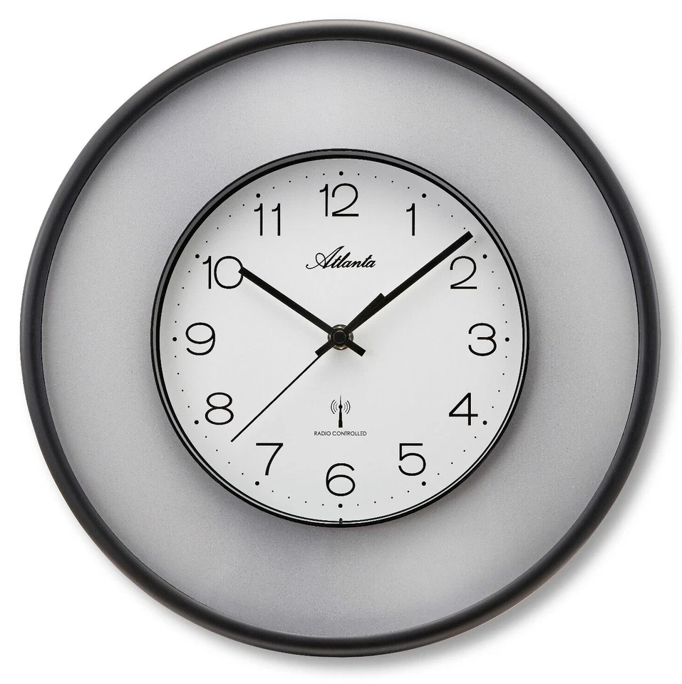 Moderne Funk Wanduhr Silber Rund Zahlen Mineralglas - ATLANTA 4540/19 - Bild 1 von 1