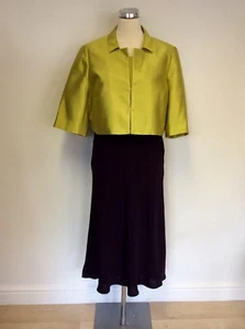 FENN WRIGHT MANSON LIME GREEN & MULBERRY SILK DRESS & SILK BLEND JACKET SIZE 16 - Picture 1 of 4