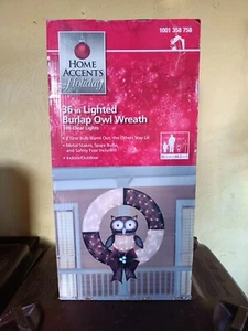 Home Accents Holiday 36-inch Pre-Lit Burlap Owl Holiday Christmas Wreath - Picture 1 of 12