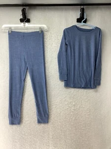 Little Sleepies Blue Ribbed Solid Two Piece Kids Size 7/8 - Picture 1 of 7