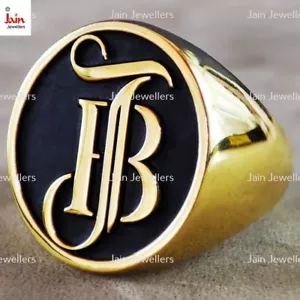 18 Karat, 22 Karat Echt Massiv Gelbgold Monogramm Signet Herren Ring - Bild 1 von 4