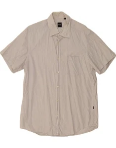 HUGO BOSS Mens Short Sleeve Shirt Large Grey Striped Cotton AE08 - Picture 1 of 3