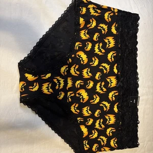 NWT TORRID Brief Pantie Sz 2 Black Orange Pumpkins Lace Jersey - Picture 1 of 8