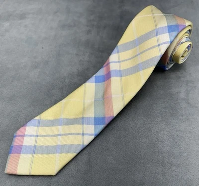 Xadrez Náutica amarelo azul rosa gravata xadrez primavera pastel 60" comprimento 3" largura - Imagem 1 de 4