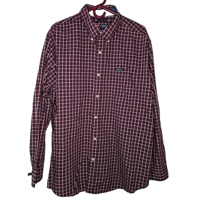 Camisa Chaps Para Hombre XL Abotonada Granate Blanca A Cuadros Manga Larga Fácil Cuidado Usada en Excelente Condición Foto 1 de 4