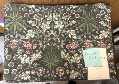 WILLIAM MORRIS HYACINTH Dark GREEN Multi BOTANICAL FLORAL Holiday PLACEMATS 4PC - Image 1 of 4
