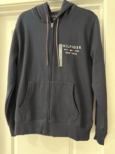 TOMMY HILFIGER HOODIE FULL ZIP NAVY SZ L EMBROIDERED LOGO NWTG - Picture 1 of 12