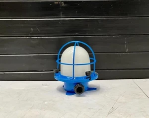 Blue-Coated Salvaged Bulkhead Ceiling Light – White Globe Vintage Nautical Lamp - Picture 1 of 8
