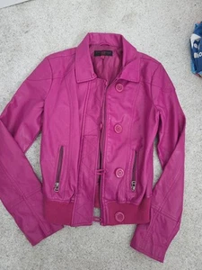 New Look Fushia Purple Magenta Vegan Leather Jacket Zips And Big Buttons Sz M - Picture 1 of 5
