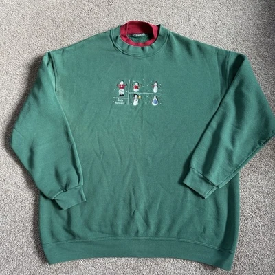Suéter de Natal feio bordado verde vintage vovó boneco de neve camisa anos 90 GG - Imagem 1 de 4