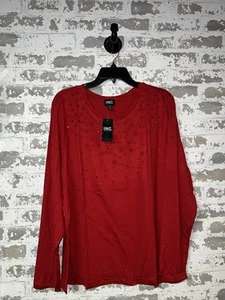 NWT! INC Embellished Tee Red Zenith Long Sleeve Business Casual Top Size XXL - Picture 1 of 6
