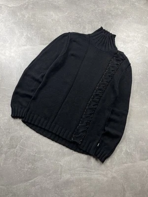 Suéter Just Cavalli Vintage Años 2000 Lana Negra Detalle Con Cordones Cuello Alto Hecho IT Foto 1 de 4