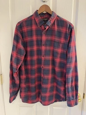 Banana Republic Luxe Flannel Shirt Mens L Slim Fit Navy/Red Plaid Button Down - Image 1 of 4