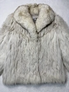 VINTAGE Saga Fox Norway Fur Made In Korea Real Genuine Gray White Pelts Large - Picture 1 of 5