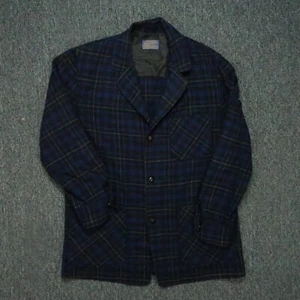VINTAGE Pendleton Blazer Mens Small Blue Plaid Virgin Wool Jacket Button Shacket - Picture 1 of 12