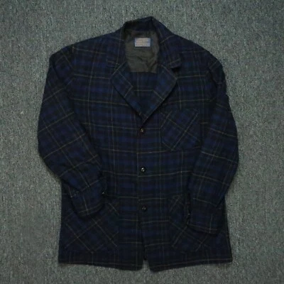 VINTAGE Pendleton Blazer Mens Small Blue Plaid Virgin Wool Jacket Button Shacket - Image 1 of 4
