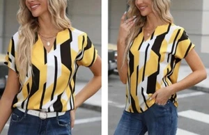 Kurzarm Pullover V-Ausschnitt Bluse Größe 12 gelb - Bild 1 von 4