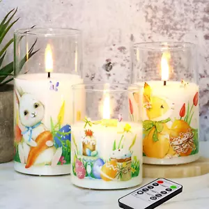 Easter Flameless Candles with Remote, Flickering Glass LED Pillar Candles Set of - Picture 1 of 12