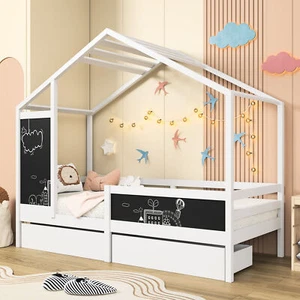 Kinderbett Hausbett Hochbett Spielbett 90x200 cm Schlafzimmerbett Hüttenbett - Bild 1 von 12