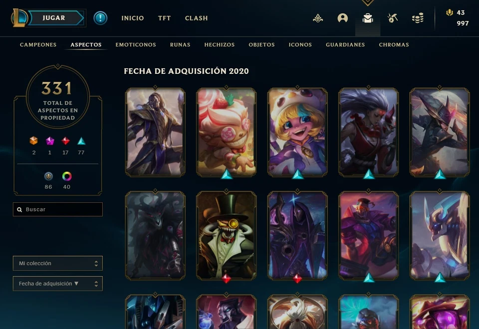 Cuenta de League of Legends / unranked / 331 skins / 1800 euros invertidos - Imagen 1 de 1