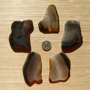 5 Agate Crystal Slices Flat Cut Polished Gray Stones Nice Banding Natural Colors - Picture 1 of 8