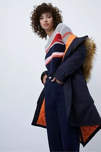 French Connection Carmen Parka Long Sleeve Hooded Coat Blue Size 8 - Picture 1 of 9