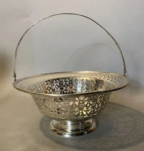 Antique Sterling Silver Reticulated Handled Brides Basket 15.80ozt - Picture 1 of 12