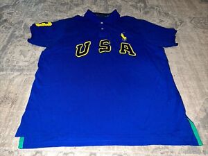 Polo Ralph Lauren Men's USA Blue Big Pony Polo Shirt Blue Sz XXL 2XL Custom Fit
