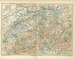 Karte der SCHWEIZ 1889 Original-Graphik - Picture 1 of 1