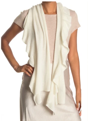 VINCE CAMUTO Bufanda Tejida 100% Cachemira Volantes Marfil 12" x 65" Nueva Foto 1 de 4
