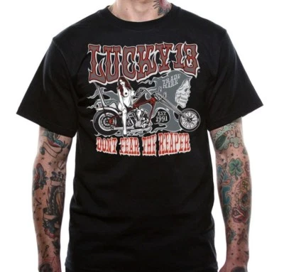 Lucky 13 Pin Up 朋克街头自行车哥特式美国纹身艺术男式 T 恤错误 — 第 1/4 张图片