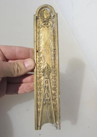 Victorian Brass Finger Plate Push Door Handle French Antique Old Vintage Husks Cover